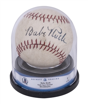 Babe Ruth Single Signed 1934 Chicago Worlds Fair Boys League Baseball (Beckett NM-MT 7)